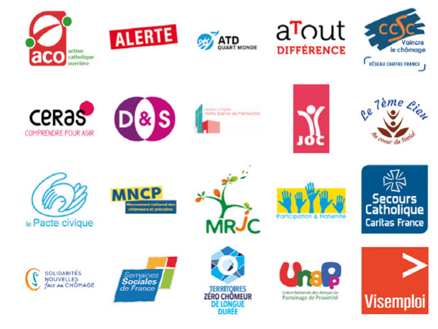 logos des 20 associations membres du collectif Pour la parole de chômeurs