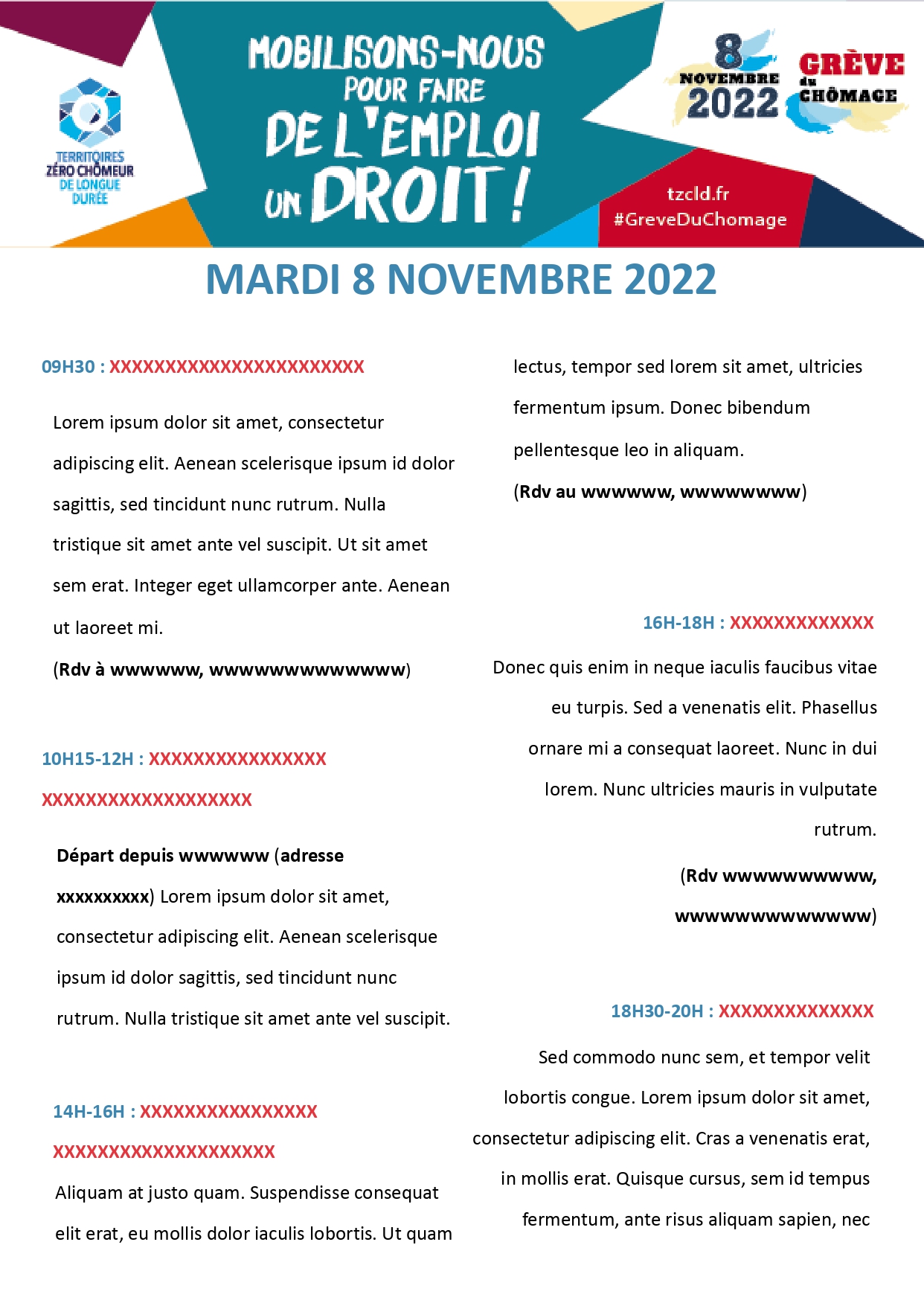 Programme grève du chômage 2022